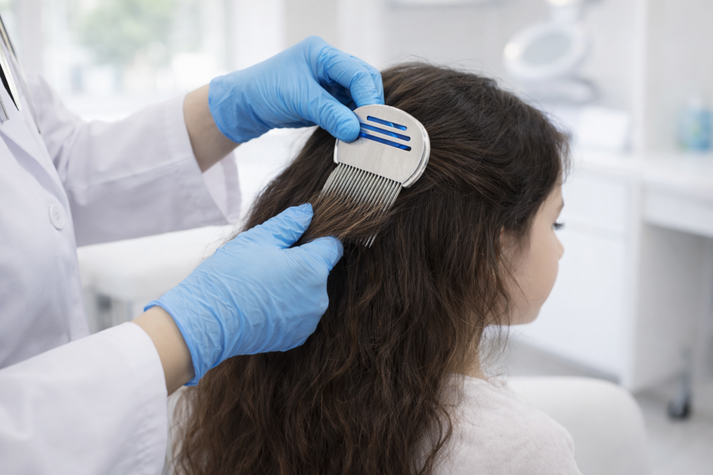 Traitement des poux avec un peigne