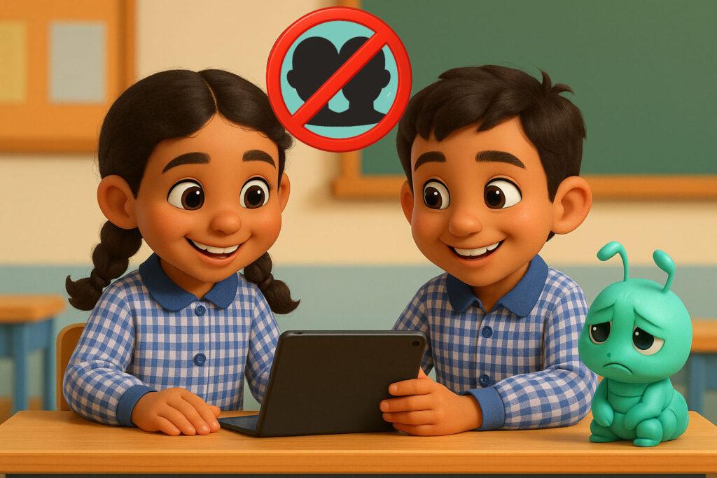 Deux enfants avec une tablette.